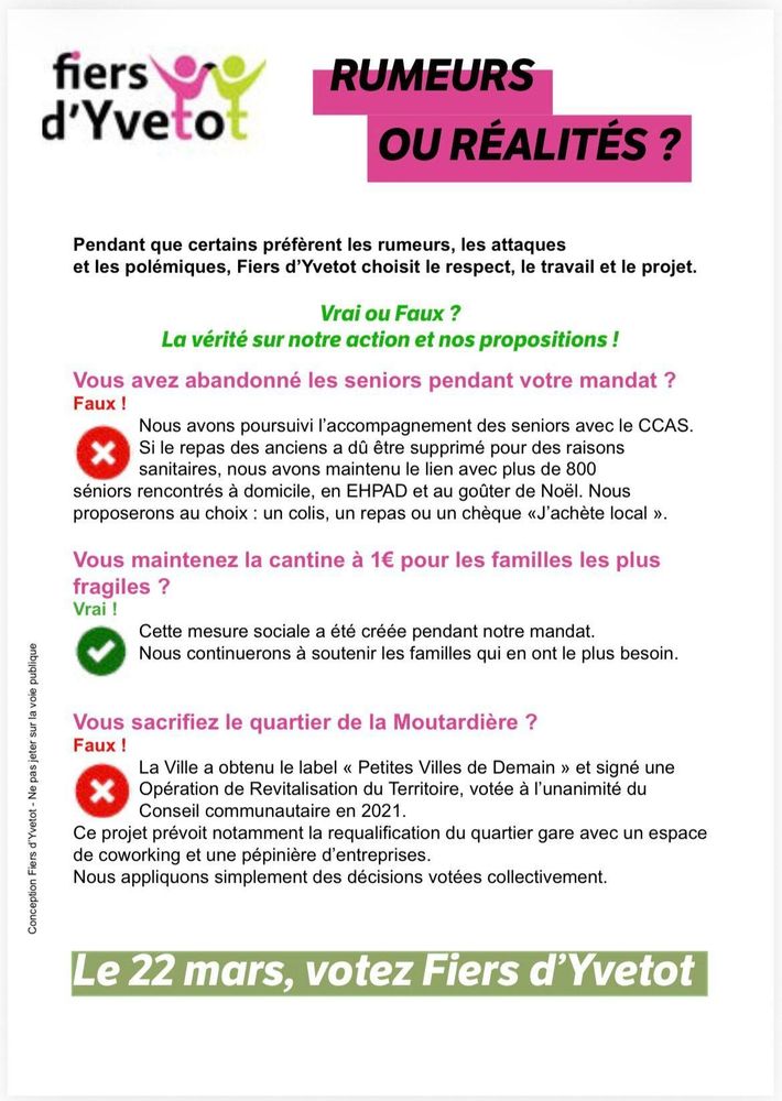 ​Vrai ou Faux ?   Glisser ​La vérité sur notre action et nos propositions !